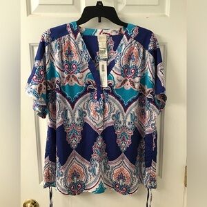 CHICOS SZ 2 14-16 SIDE CINCH COOL MULTI TOP NWT 1X